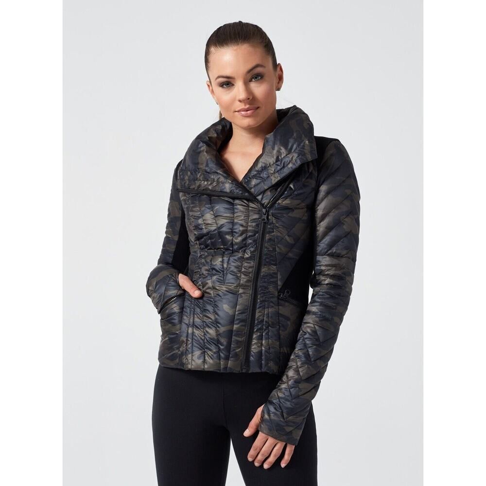 Blanc Noir Designer Motion Panel Puffer Jacket Coat Black Camo Army NEW M